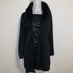 Furry neck cardigan.